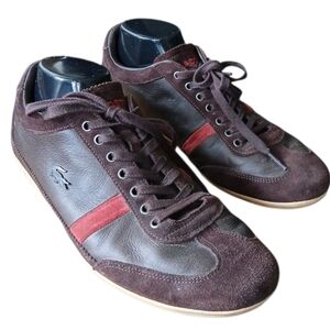 Lacoste Misano 22 LCR Brown And Red Leather Suede Driving Sneakers, Sz 9